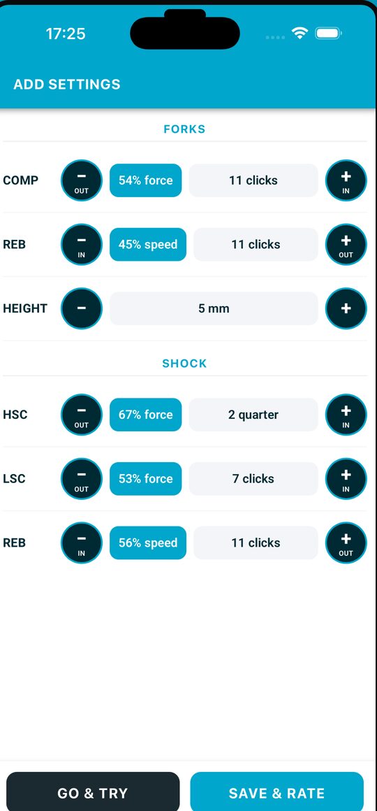 Suspension clicker settings saved for a track